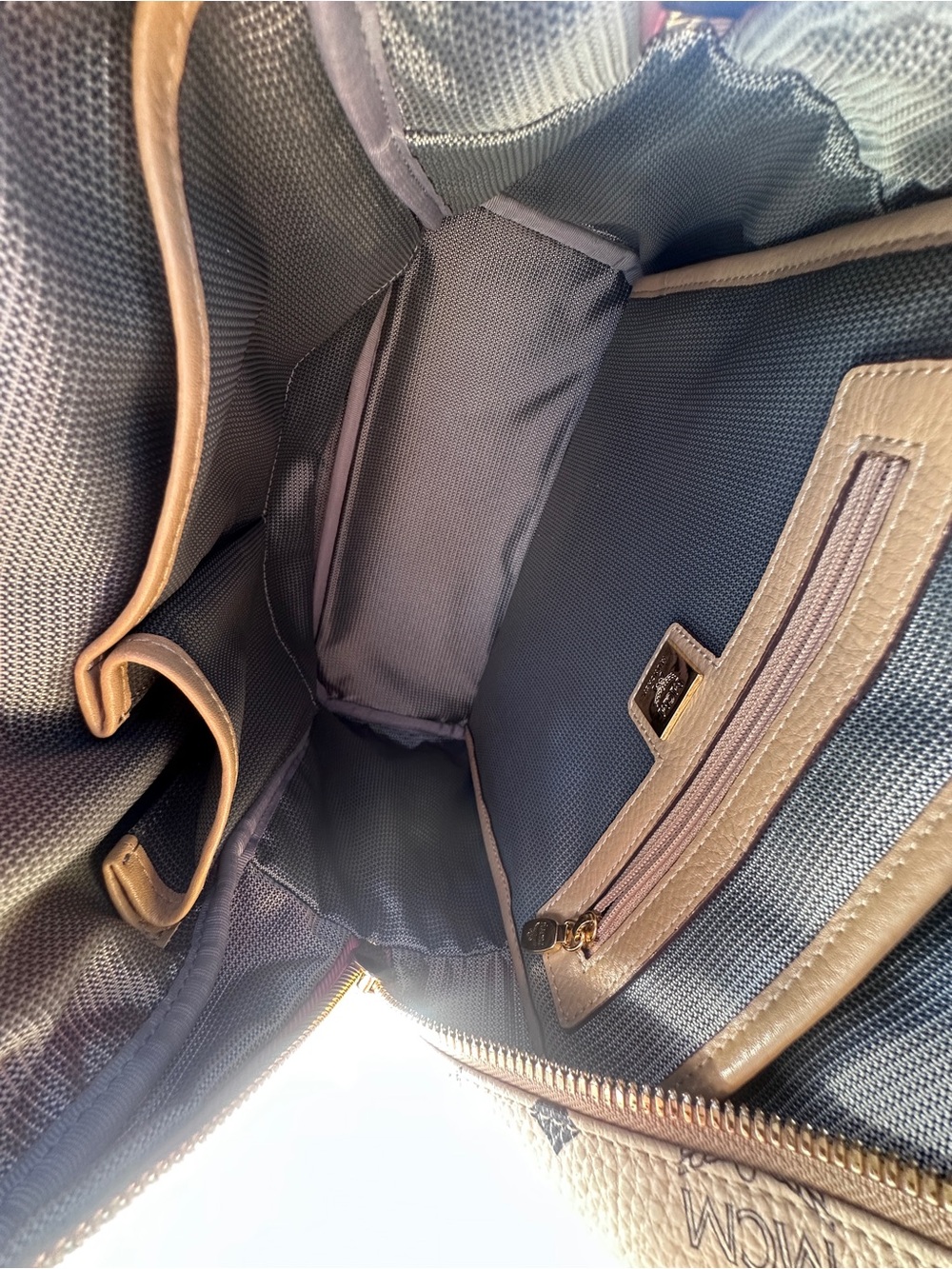 MCM Stark Small Visetos Side Stud Backpack Beige Gold Hardware - Picture 5 of 17